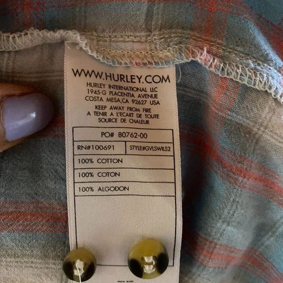 HURLEY LONG SLEEVE PLAID SIZE SMALL - Picture 7 of 7